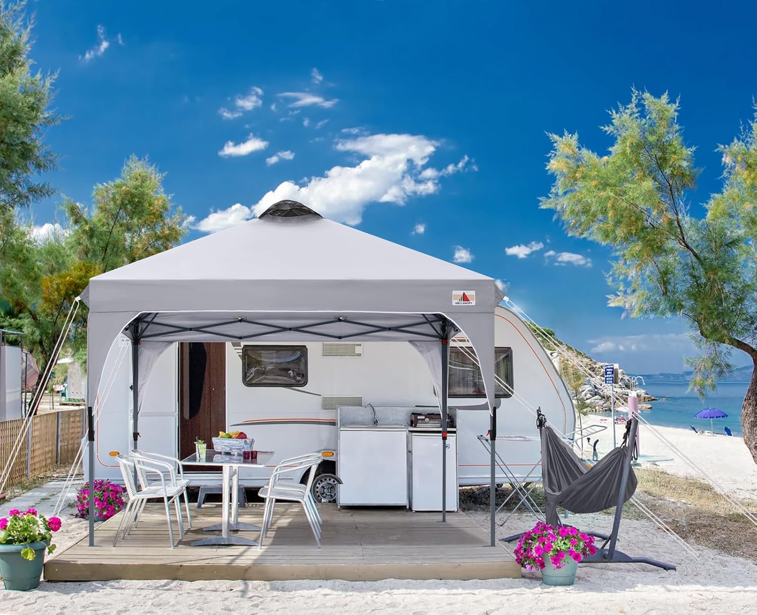 Size 10x10 Color Grey ABCCANOPY Outdoor Pop up Canopy Tent, 10x10 Instant Portable Canopy for Camping, Beach, Backyard,Gray